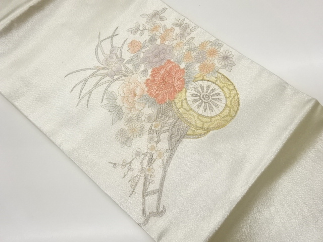 JAPANESE NAGOYA OBI / EMBROIDERY / KINSAI / FLORAL CART